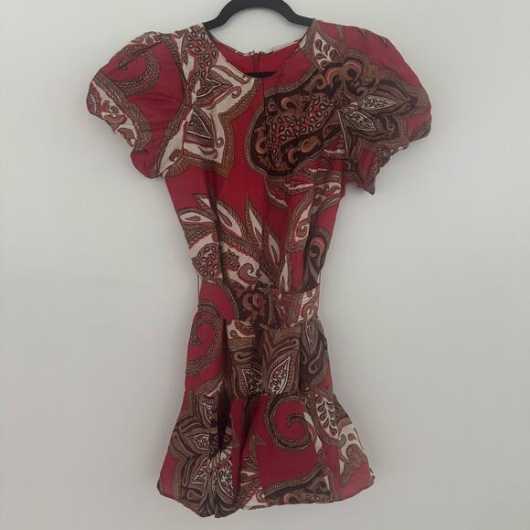 Farm Rio Leopard Paisley Mini Dress in Burgundy - Picture 2 of 7